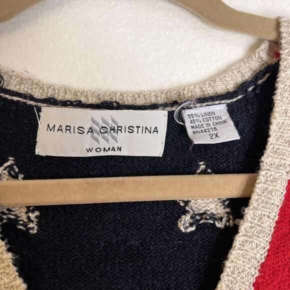 Marisa Christina Vintage Red White Blue Linen Blend Stars Knit Sweater Vest 2X - Picture 3 of 5